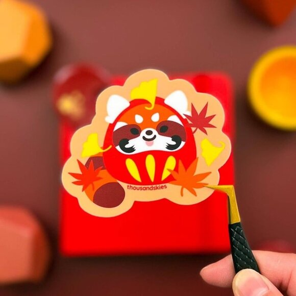 3 for $15 -‎ Red Panda Daruma Sticker - Japantown - Waterproof Vinyl - Picture 2 of 4